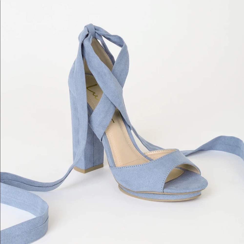 Dorian Slate Blue Suede Lace-Up Platform Heels - Size 8 - New